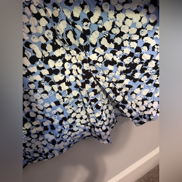 Talbots Blue White Black Dotted Button Down Shirtdress - Picture 5 of 7